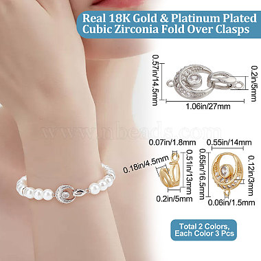 6 Sets 2 Colors Rack Plating Brass Pave Clear Cubic Zirconia Fold Over Clasps(KK-BBC0005-64)-2