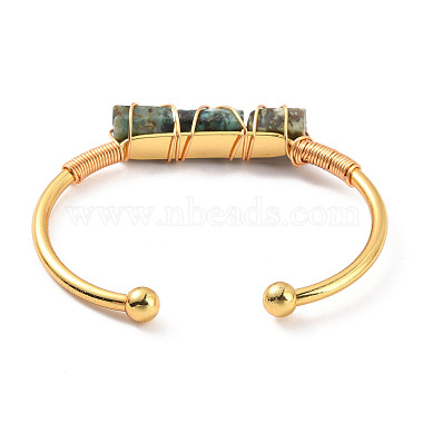 Bracelet manchette ouvert perlé triple colonne turquoise africaine naturelle (jaspe)(BJEW-E377-01G-13)-3