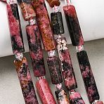 Natural Rhodonite Beads Strands, Column, with Seed Beads, 14~30x6.5~7.5x6.5~7.5mm, Hole: 1mm, about 13~15pcs/strand, 15.87''(40.3cm)~16.06''(40.8cm)(G-D353-A08)