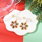 Snowflake ABS Plastic Pearl & Rhinestone Stud Earrings, Christmas Alloy Dangle Earrings, Golden, 34x19mm(EJEW-JE06629)