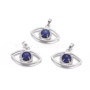 Natural Lapis Lazuli Pendants, with Platinum Tone Brass Findings and Crystal Rhinestone, Eye, Dyed, 21.5x33.3x7.5mm, Hole: 7x5mm(G-L512-H08)