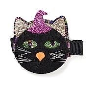 Hallowmas Party Hair Accessories, Glitter Wool Cloth Alligator Hair Clip, with Iron Clip, Cat Shape, 44x50x12mm(PHAR-U001-01C)