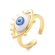 Acrylic Horse Eye Open Cuff Ring, Real 18K Gold Plated Brass Jewelry for Women, Cadmium Free & Lead Free, Dodger Blue, US Size 7(17.3mm)(RJEW-B042-04G-03)