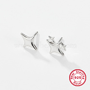 Rhodium Plated 925 Sterling Silver Ear Studs, Star, 12mm(UK6907-1)