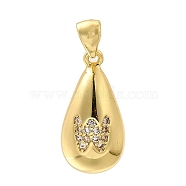 Rack Plating Brass Micro Pave Cubic Zirconia Pendants, Long-Lasting Plated, Lead Free & Cadmium Free,Real 18K Gold Plated, Teardrop with Letter Charms, Letter W, 21x11mm, Hole: 5x3mm(KK-L226-102G-W)