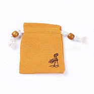 Burlap Packing Pouches, Drawstring Bags, with Wood Beads, Orange, 10~10.1x8.2~8.3cm(ABAG-L006-A-04)