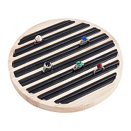 8-Slot Wood Finger Ring Display Plate, Ring Organizer Holder Covered by Imitation Leather, Flat Round, Black, 20x1.7cm(RDIS-WH0011-18A)