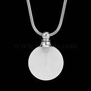 Natural Quartz Crystal Flat Round Perfume Bottle Pendant Necklaces, Rock Crystal Aromatherapy Essential Oil Bottle Necklaces, Stainless Steel Round Snake Chain Necklaces, Stainless Steel Color, 17.72 inch(45cm)(PW-WGD45C6-11)