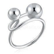 Rhodium Plated 925 Sterling Silver Double Balls Cuff Ring for Women, Platinum, US Size 5 1/4(15.9mm)(JR911A)
