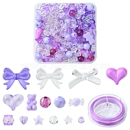 DIY Cute Beaded Stretch Bracelet Making Kit, Including Star & Square & Candy & Heart & Bowknot & Bear & Round Acrylic Beads, Elastic Thread, Purple, Beads: 150Pcs/box(DIY-FS0003-26)