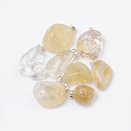 Natural Citrine Pendants, with Brass Findings, Nuggets, Platinum, 19~28x14~23x10~17mm, Hole: 5.5x2mm(G-T097-05)