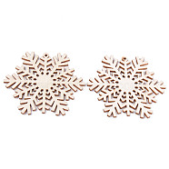 Undyed Natural Wooden Big Pendants, Laser Cut, Snowflake, Antique White, 59.5x66.5x2.5mm, Hole: 2mm(WOOD-R271-03)