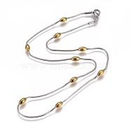 304 Stainless Steel Herringbone Chain Necklaces, with Beads and Lobster Claw Clasps, Golden & Stainless Steel Color, 18 inch(45.8cm), 1.2mm(NJEW-F261-19GP)