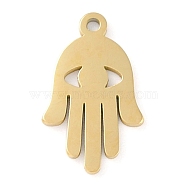 Ion Plating(IP) 304 Stainless Steel Pendants, Hamsa Hand with Eye Charm, Real 18K Gold Plated, 15.5x9.5x1mm, Hole: 1mm(STAS-P366-71G)