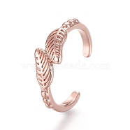 Adjustable Brass Toe Rings, Open Cuff Rings, Open Rings, Leaf, Rose Gold, US Size 3(14mm)(RJEW-EE0002-20RG)