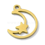 304 Stainless Steel Charms, Laser Cut, Moon with Star Charms, Golden, 14.5x12.5x1mm, Hole: 1mm(STAS-C097-23G)