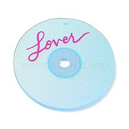 Valentine's Day Acrylic Pendants, Lover Disc Charm, Light Sky Blue, 37.5x1.5mm, Hole: 1.6mm(MACR-K349-08)