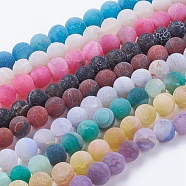 Natural Weathered Agate Beads Strands, Dyed, Frosted, Round, Mixed Color, 10mm, Hole: 1mm, about 38pcs/strand, 15.35 inch(G-G589-10mm-M)