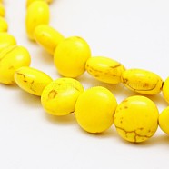 Flat Round Synthetic Turquoise Beads Strands, Dyed, Yellow, 16x6mm, Hole: 1mm, about 25pcs/strand, 15.7 inch(TURQ-I022-16x6mm-10)