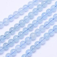 Natural Aquamarine Round Bead Strands, Grade AAA, 6mm, Hole: 1mm, about 66pcs/strand, 15.5 inch(G-M261-10)