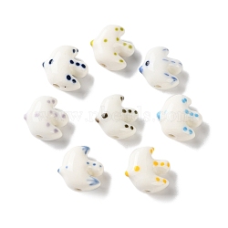 Cute Polka Dot Bird Shaped Porcelain Beads, Hand Painted Ceramic Beads, Mixed Color, 14x14.5x9mm, Hole: 2mm(PR-CBA3F2D-01)