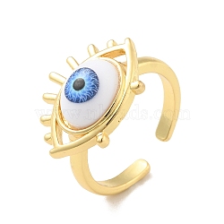 Acrylic Horse Eye Open Cuff Ring, Real 18K Gold Plated Brass Jewelry for Women, Cadmium Free & Lead Free, Dodger Blue, US Size 7(17.3mm)(RJEW-B042-04G-03)
