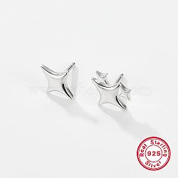 Anti-Tarnish Rhodium Plated 925 Sterling Silver Ear Studs, Star, 12mm(UK6907-1)