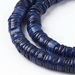 Shell Beads Strands, Dyed, Disc, Prussian Blue, 4.9~6x0.4~6mm, Hole: 0.6~0.8mm,  about 15.94 inch~16.14 inch(40.5~41cm)(SSHEL-E571-49F)