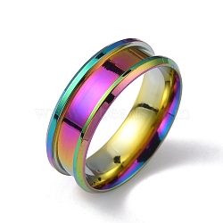 201 Stainless Steel Grooved Finger Ring Settings, Ring Core Blank, for Inlay Ring Jewelry Making, Rainbow Color, US Size 12 3/4(22mm)(STAS-TAC0002-80B-M)