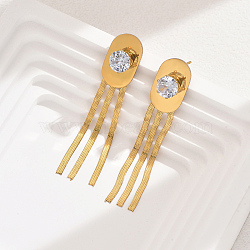 Fashionable Vintage Tassel Stud Earrings for Women, Casual and Versatile, Real 18K Gold Plated, Oval, 11mm(OP9629-6)