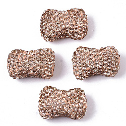 Handmade Polymer Clay Rhinestone Beads, Bowknot, Light Colorado Topaz, PP14(2.0~2.1mm), 15.5~16.5x22.5x8.5~9.5mm, Hole: 1.6mm(RB-T017-10F)