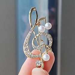 Alloy and Glass Rhinestone Musical Note Brooch, Clear, 54x24mm(PW-WG3A58A-20)