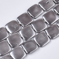Shell Pearl Beads Strands, Spray Painted, Square, Gray, 14~15x14~15x3~4mm, Hole: 0.8mm, about 25pcs/Strand, 14.96 inch(SSHEL-T011-04B)
