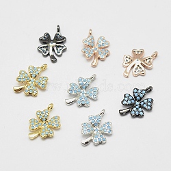 Brass Micro Pave Grade AAA Cubic Zirconia Charms, Clover, Cadmium Free & Nickel Free & Lead Free, Mixed Color, 14x10x2mm, Hole: 1.5mm(ZIRC-P021-01-NR)