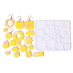 DIY Silicone Pendant Molds, Decoration Making, Resin Casting Molds, For UV Resin, Epoxy Resin Jewelry Making, Mixed Shapes, White, 115x136x4mm, Hole: 2mm, Inner Diameter: 12~42x15~36mm(SIMO-H018-05A)