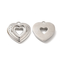 304 Stainless Steel Pendant Cabochons Settings, Heart, Stainless Steel Color, Tray: 7.5x7mm, 15x15x3.2mm, Hole: 1.2mm(STAS-F284-35P)