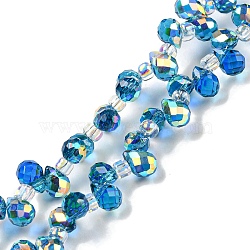 Electroplate Transparent Glass Beads Strands, AB Color Plated, Faceted Teardrop, Top Drilled, Dodger Blue, 6x4mm, Hole: 0.8mm, about 97~102pcs/strand, 10.63''~14.80''(27~37.6cm)(EGLA-P052-01A-AB05)