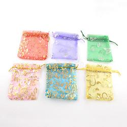Printed Organza Bags, Gift Bags, Rectangle, Mixed Pattern, Mixed Color, 12x9cm(OP-R024-9x12-M)
