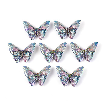 UV Plating Printed Opaque Acrylic Beads, Iridescent, Butterfly, Sky Blue, 27.5x37x8.5mm, Hole: 2mm
