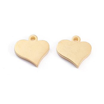 304 Stainless Steel Charms, Laser Cut, Heart, Golden, 10x10x1mm, Hole: 1.2mm