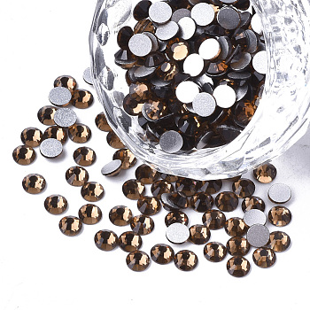 Glass Flat Back Rhinestone Cabochons, Back Plated, Faceted Half Round, Smoked Topaz, SS16, 3.8~4x1.5mm, about 1440pcs/bag
