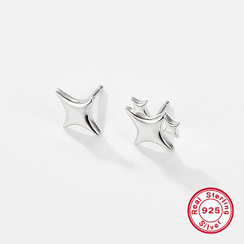 Rhodium Plated 925 Sterling Silver Ear Studs, Star, 12mm