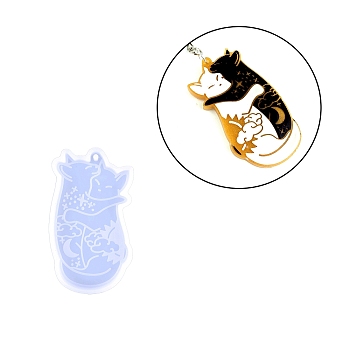 Valentine's Day Cat DIY Silicone Pendant Molds, Resin Casting Molds, for UV Resin, Epoxy Resin Jewelry Making, White, 64x38mm