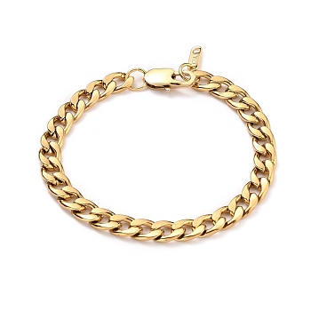 Woman's 304 Stainless Steel Cuban Link Chain Bracelets, with Lobster Claw Clasps, Golden, 7-7/8 inch(20cm), 7mm