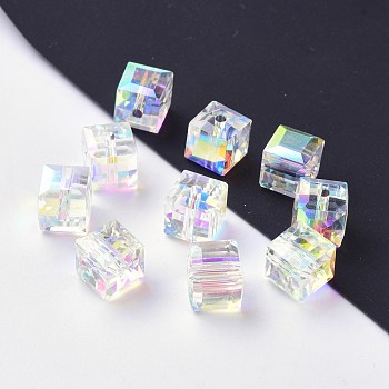 Imitation Austrian Crystal Beads, Grade AAA, Faceted, Cube, Clear AB, 5~5.5x5~5.5x5~5.5mm(size within the error range of 0.5~1mm), Hole: 0.7~0.9mm