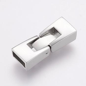 304 Stainless Steel Fold Over Clasps, Rectangle, Stainless Steel Color, 26x9.5x6mm, Hole: 4x8mm