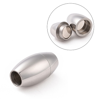 304 Stainless Steel Magnetic Clasps with Glue-in Ends, Oval, Stainless Steel Color, 17x10mm