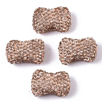 Handmade Polymer Clay Rhinestone Beads, Bowknot, Light Colorado Topaz, PP14(2.0~2.1mm), 15.5~16.5x22.5x8.5~9.5mm, Hole: 1.6mm