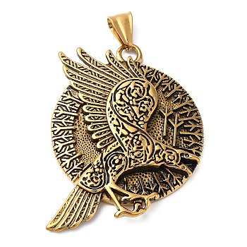 Viking Jewelry 304 Stainless Steel Pendants, Norse Talisman Viking Raven Pendants, Real 18K Gold Plated, 57x51x6mm, Hole: 9x5mm