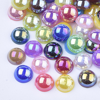 ABS Imitation Pearl Cabochons, AB Color Plated, Dome/Half Round, Mixed Color, 12x6mm, about 1000pcs/bag